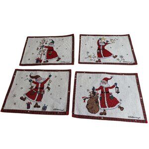 4 Vtg Santa Claus Tapestry Folkart Placemats Reversible Table top Grannycore